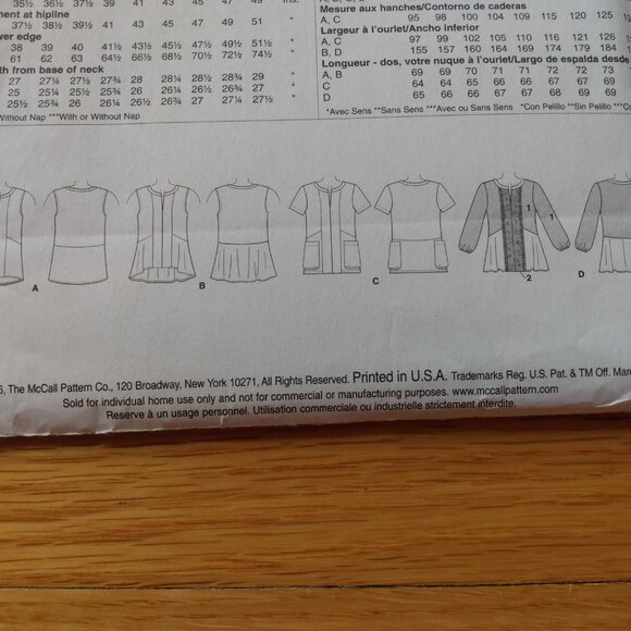 Plus Size 14-22 Pullover Tops Sewing Pattern Semi-Fitted UNCUT McCall's 7390 - Picture 6 of 9